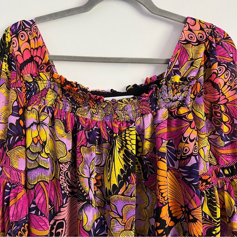 Anthropologie Alexandra Farmer Puff Sleeve Boho Floral Butterfly Top Size M - Picture 4 of 9